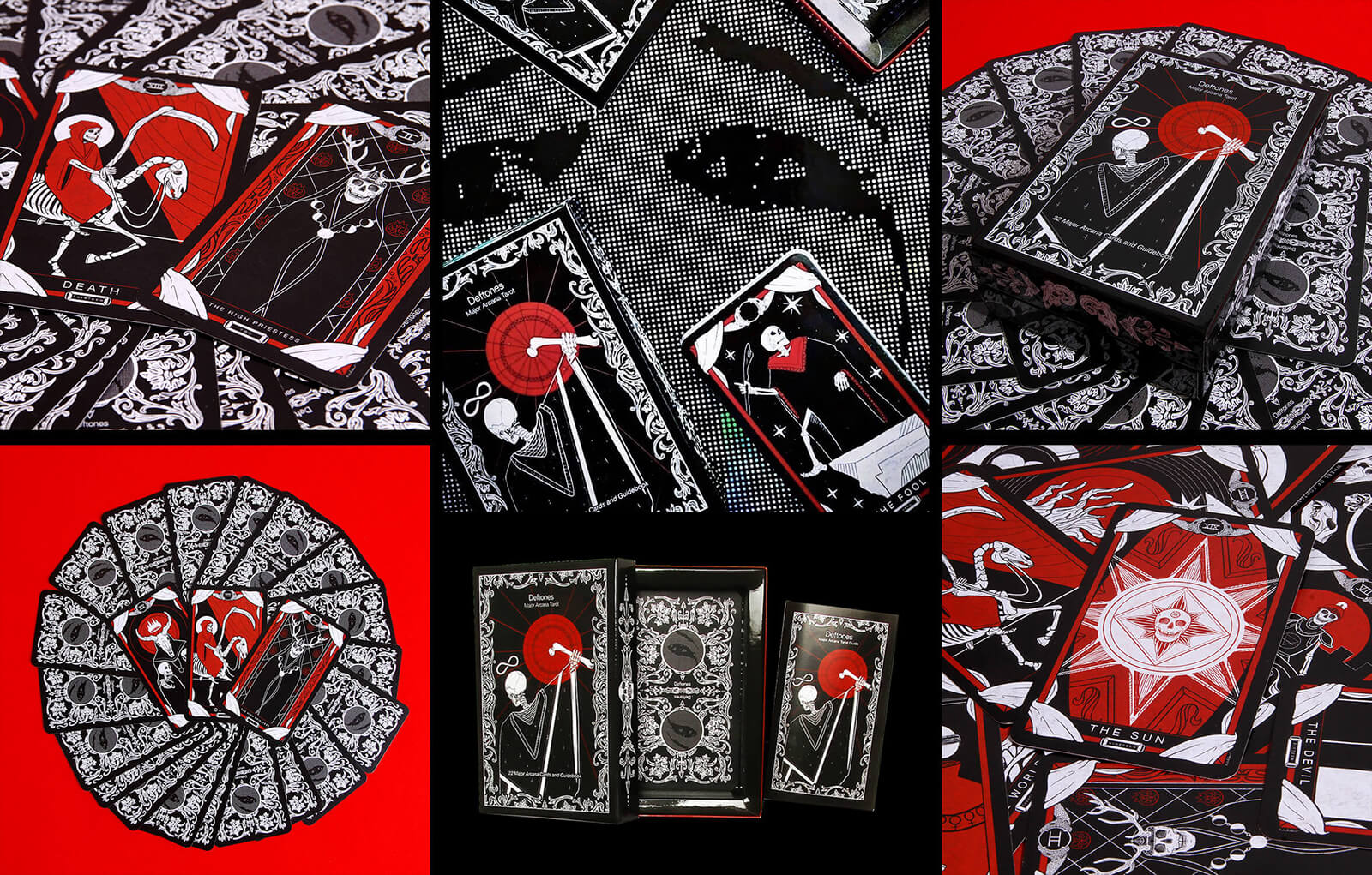 Various product shots of the printed tarot deck